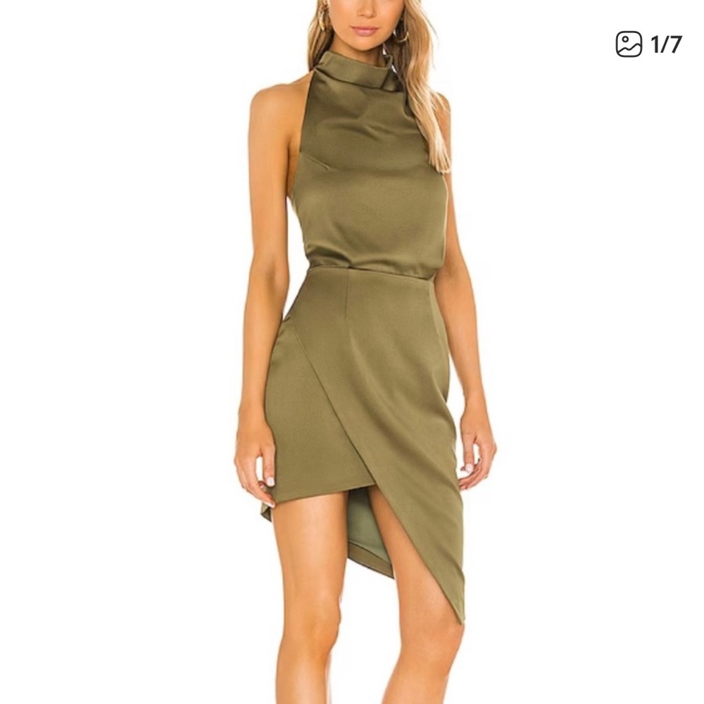 Elegant Olive Green Halter Dress
